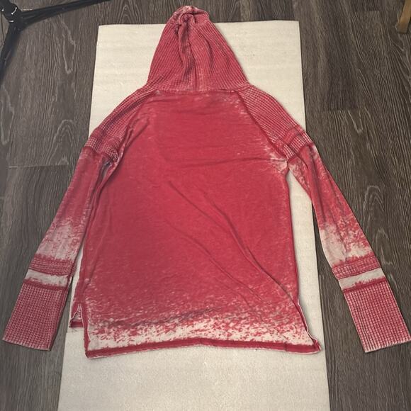 Others Follow Red Burnout Waffle Knit High Low Long Sleeve Hoodie Size M  Skater - Picture 8 of 13